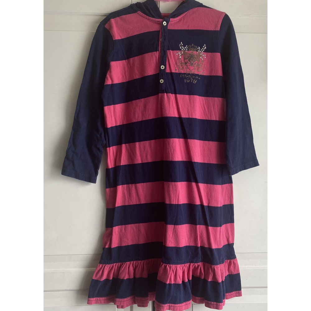 Chaps Dress Girls 8 10 Blue and Pink Stripe Long Sleeve